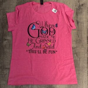 When God made me, he granted said this will be fun Gildan Softstyle Pink T-Shirt